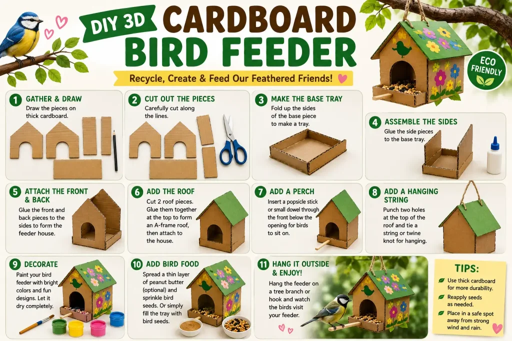 DIY 3D Cardboard Bird Feeder_steps