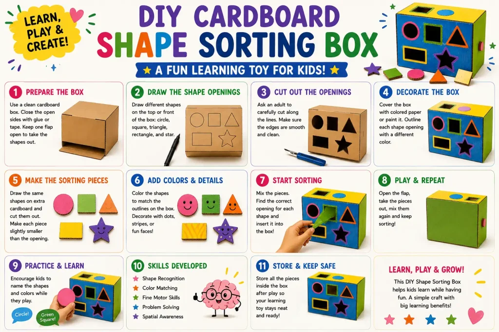 DIY Cardboard Shape Sorting Box Steps