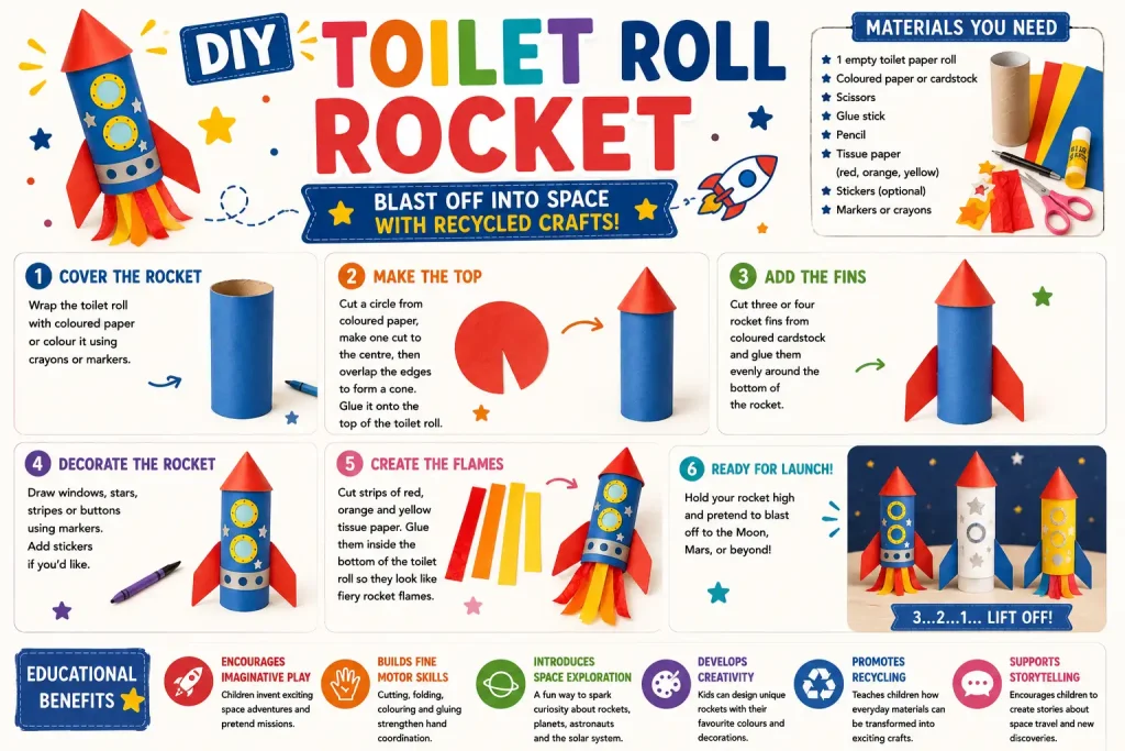 DIY Toilet Roll Rocket steps